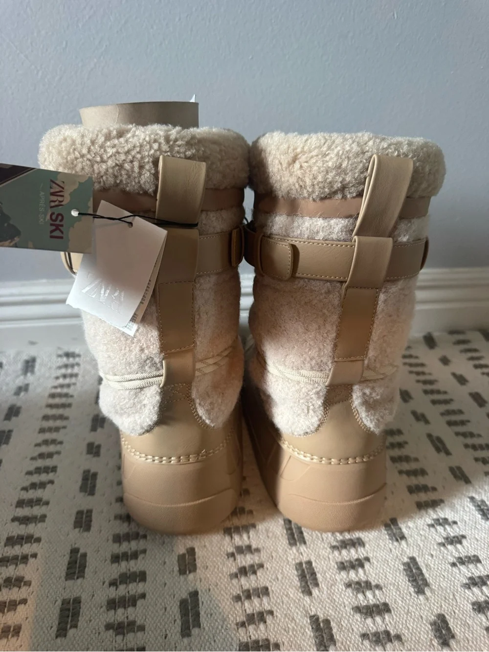 Zara Cream Shearling-Trim Winter Lace-Up Boots